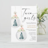 Twin Girls roze baby shower Winterkerst Kaart (Staand voorkant)
