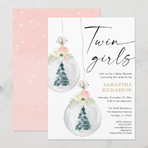 Twin Girls roze baby shower Winterkerst Kaart