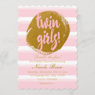 TWIN GIRLS Roze Goud Folie Waterverf Uitnodiging