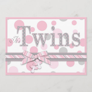 TWIN GIRLS Roze grijze Stippen Baby shower Kaart