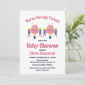 Twin Girls roze Robot Baby shower Kaart (Staand voorkant)