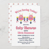 Twin Girls roze Robot Baby shower Kaart (Voorkant / Achterkant)