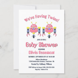 Twin Girls roze Robot Baby shower Kaart
