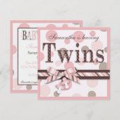 TWIN GIRLS Roze Stippen Baby shower Kaart (Voorkant / Achterkant)