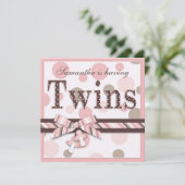 TWIN GIRLS Roze Stippen Baby shower Kaart (Staand voorkant)