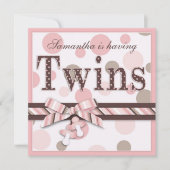 TWIN GIRLS Roze Stippen Baby shower Kaart (Voorkant)