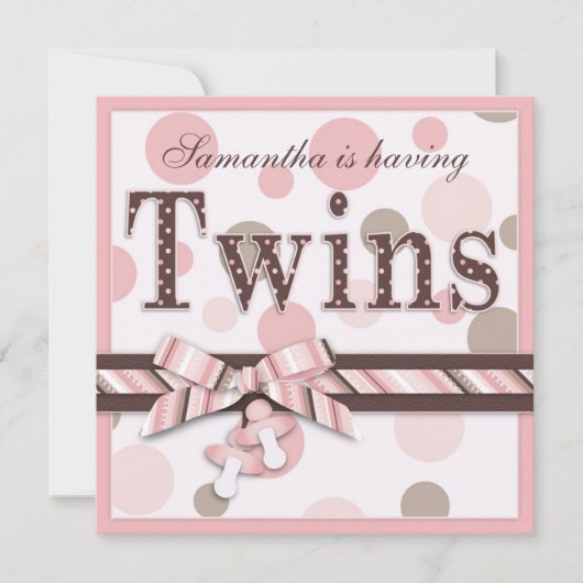TWIN GIRLS Roze Stippen Baby shower Kaart (Voorkant)