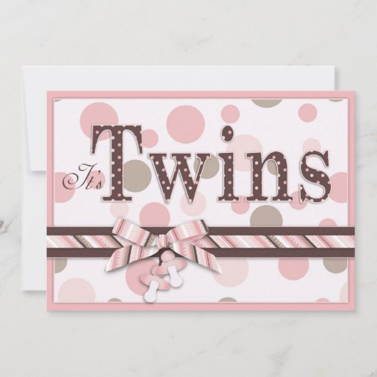TWIN GIRLS Roze Stippen Baby shower Kaart (Voorkant)