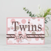 TWIN GIRLS Roze Stippen Baby shower Kaart (Staand voorkant)