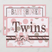 TWIN GIRLS Roze Stippen Baby shower Kaart (Voorkant / Achterkant)