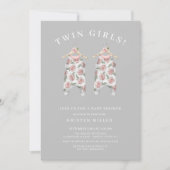 Twin Girls Rozen Romper Baby shower Kaart (Voorkant)