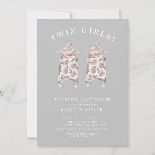 Twin Girls Rozen Romper Baby shower Kaart (Voorkant)