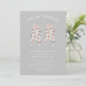 Twin Girls Rozen Romper Baby shower Kaart (Staand voorkant)