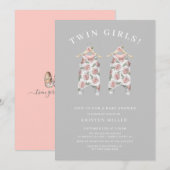 Twin Girls Rozen Romper Baby shower Kaart (Voorkant / Achterkant)