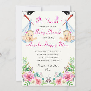 Twin Girls Schattige Funny Stork Baby shower Uitno