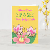 Twin Girls Sip en See Baby shower Invitation Kaart (Gele Bloem)