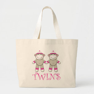 Twin Girls Sock Monkey-Canvas tas