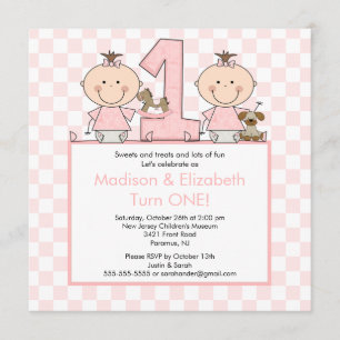 Twin Girls Stick Figuur Twins Birthday Invitation Kaart