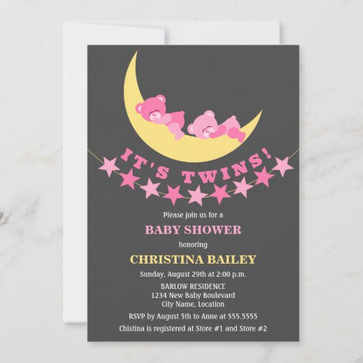 Twin Girls Teddy Bear Baby shower Kaart (Voorkant)