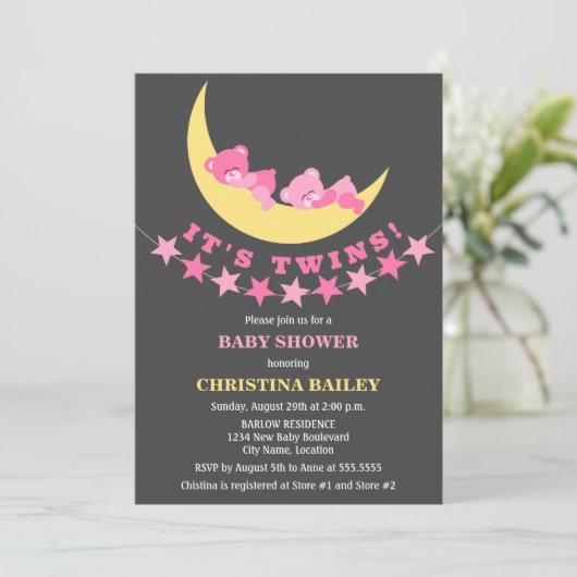 Twin Girls Teddy Bear Baby shower Kaart (Staand voorkant)