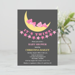 Twin Girls Teddy Bear Baby shower Kaart