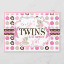 Twin Girls Teddy Bear Baby shower Pink
