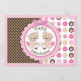 Twin Girls Teddy Bears Tutus Baby shower Kaart