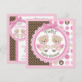 Twin Girls Teddy Bears Tutus Baby shower Kaart (Voorkant / Achterkant)