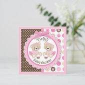 Twin Girls Teddy Bears Tutus Baby shower Kaart (Staand voorkant)