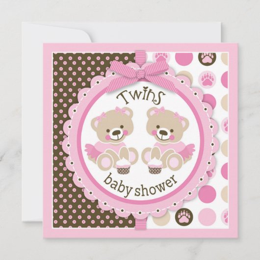 Twin Girls Teddy Bears Tutus Baby shower Kaart (Voorkant)