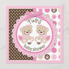 Twin Girls Teddy Bears Tutus Baby shower Kaart