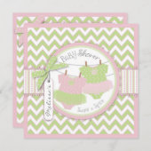 Twin Girls Tutus Chevron Print Baby shower Kaart (Voorkant / Achterkant)