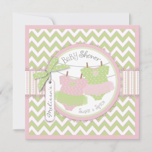 Twin Girls Tutus Chevron Print Baby shower Kaart (Voorkant)