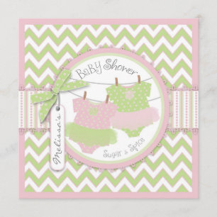 Twin Girls Tutus Chevron Print Baby shower Kaart