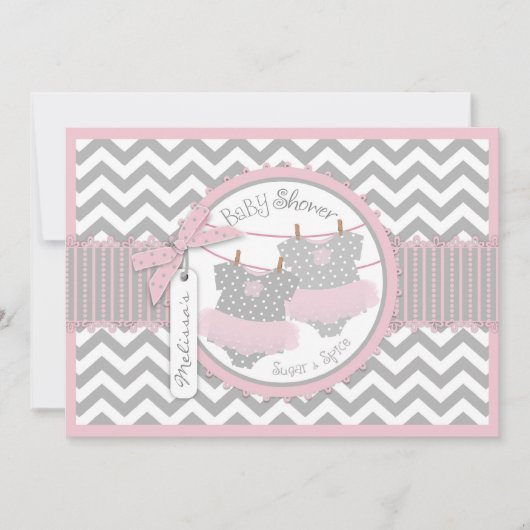 Twin Girls Tutus Chevron Print Baby shower Kaart (Voorkant)