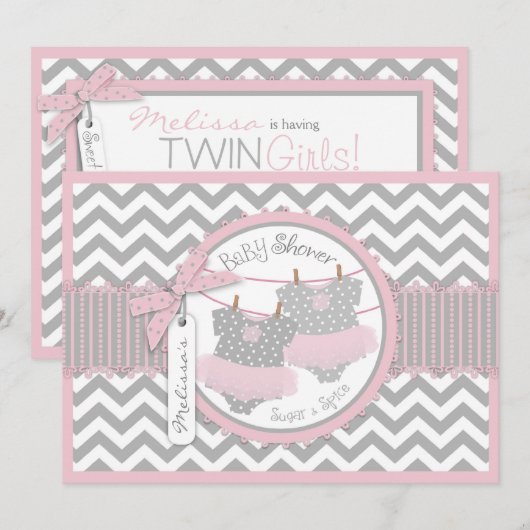 Twin Girls Tutus Chevron Print Baby shower Kaart (Voorkant / Achterkant)