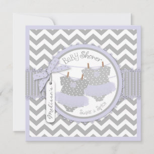 Twin Girls Tutus Chevron Print Baby shower Kaart