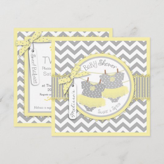 Twin Girls Tutus Chevron Print Baby shower Kaart (Voorkant / Achterkant)