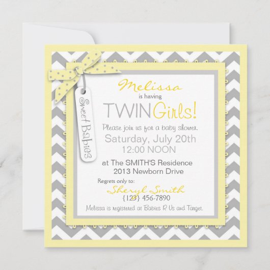 Twin Girls Tutus Chevron Print Baby shower Kaart (Achterkant)