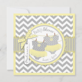 Twin Girls Tutus Chevron Print Baby shower Kaart