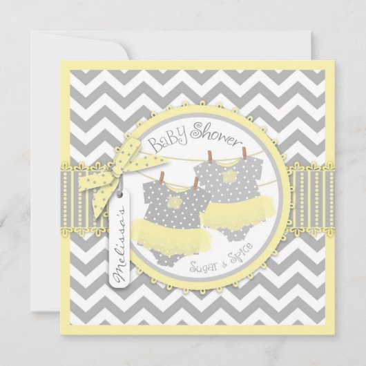 Twin Girls Tutus Chevron Print Baby shower Kaart (Voorkant)