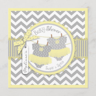 Twin Girls Tutus Chevron Print Baby shower Kaart