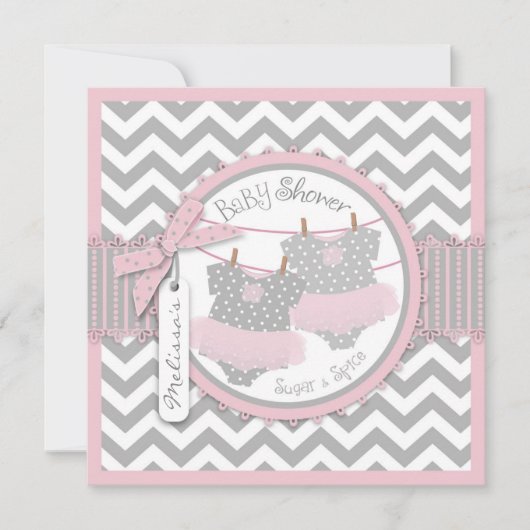 Twin Girls Tutus Chevron Print Baby shower Kaart (Voorkant)