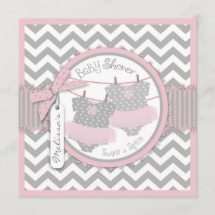 Twin Girls Tutus Chevron Print Baby shower Kaart