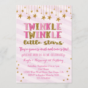 Twin Girls Twinkle Twinkle Little Star Invitation Kaart