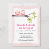 Twin Girls Verjaardagsfeestje Uitnodiging Uilen (Voorkant)