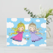 Twin Girls Verjaardagsfeestje Uitnodigt Kaart (Staand voorkant)