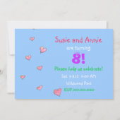 Twin Girls Verjaardagsfeestje Uitnodigt Kaart (Achterkant)
