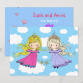 Twin Girls Verjaardagsfeestje Uitnodigt Kaart (Voorkant / Achterkant)