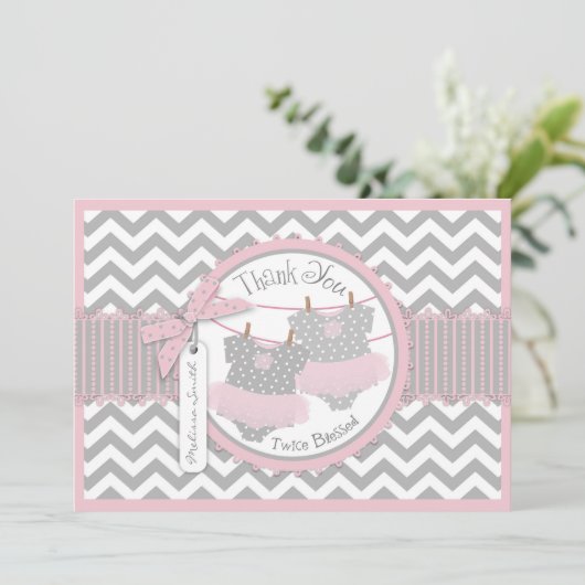 Twin Girsl Tutus Chevron print Hartelijk dank Bedankkaart (Staand voorkant)